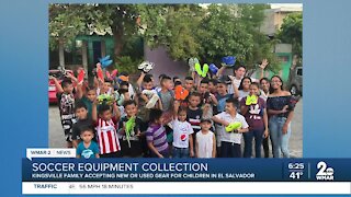 Collecting soccer equipment to be used in El Salvador
