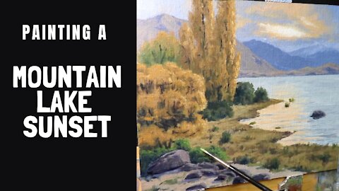 Painting a MOUNTAIN LAKE SUNSET - Landscape Painting Demo