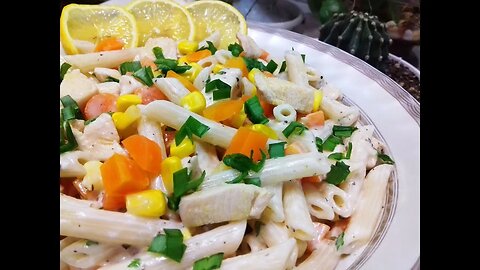 pasta salad with chicken and vegetables is A delicious and easy salad #shorts