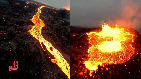 Incredible Drone Footage Of Volcano Eruption Threating Locals In Iceland
