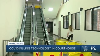 New sanitizing handrails in Tulsa Co Courthouse