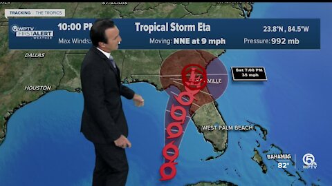 Tropical Storm Eta gains a little strength