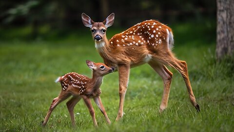 Baby Deer (Fawn) Jumping & Hopping with his mother