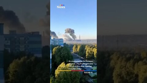 An explosion in the Dnieper, Ukraine. The Prydniprovska TPP is on fire after Russian missiles strike