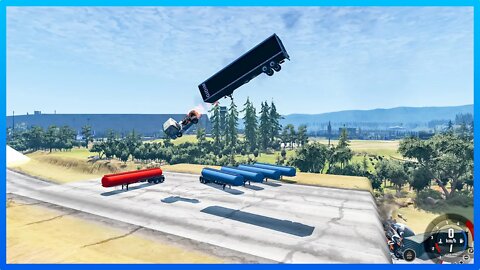 TruckFails | Cars vs Giant Bulge And 5 Explosive Truck #158 | BeamNG.Drive |TrucksFails