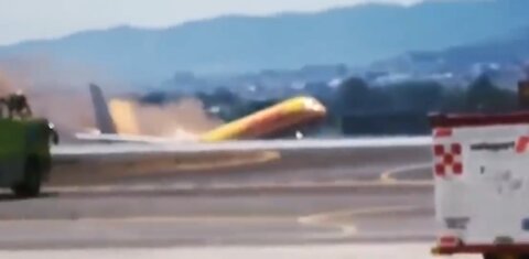 The DHL plane skidded off the runway causing the tail to fall off. Costa Rica