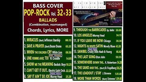 Bass cover POP ROCK Vol. 32-33 BALLADS _ Chords, Lyrics, MORE