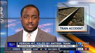 Individual is hit and killed by Amtrak train after trespassing in Southeast Baltimore