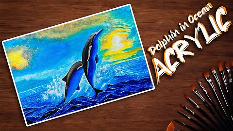 Dolphin in Ocean Acrylic Painting on Canvas for Beginners | Step-by-Step Tutorial