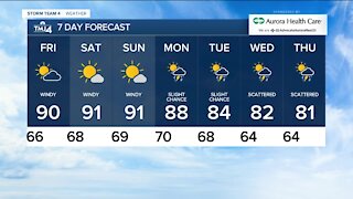 Friday is sunny, windy and temps in the 90s