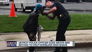 Detroit police officer offers homeless man a shave