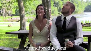 Couple nearly hit by falling tree branch on wedding day