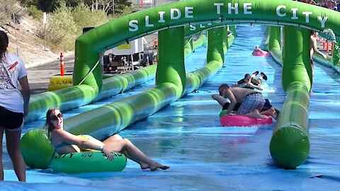 'Slide the City' - Lake Tahoe giant water slide