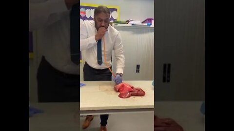 teacher blows into lungs for science experiment #shorts