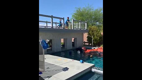Brothers hit back-to-back trick shots before jumping into pool