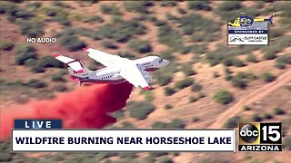 VIDEO: Aircraft drops retardant on the Mountain Fire burning near Horseshoe Lake