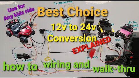 BestChoice Jeep Complete Weelye esc wiring walk thru with 12v to 24v conversion for any kids ride-on