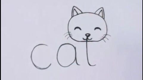 Drawing Art | How to draw a cat using word " Cat "