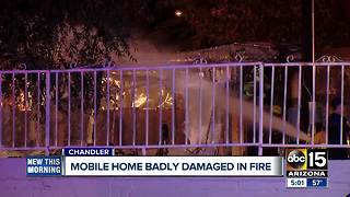 Mobile home damaged after fire in Chandler