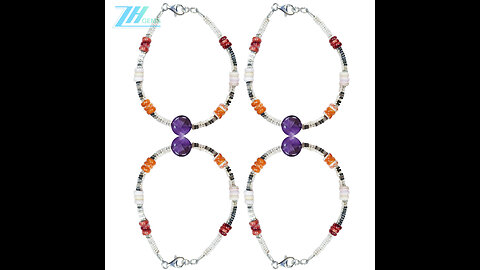 Orange spiny oyster and pink opal roundle beads with Amethyst pendant 925 silver bracelet