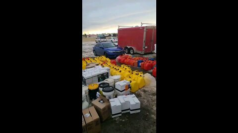 Bonfire and supplies at Coutts Alberta border protest