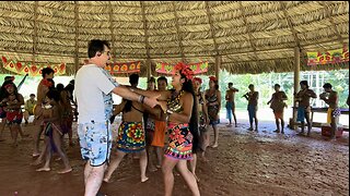 Dancing with Embera Quera indigenous community in Gatun River in Panama