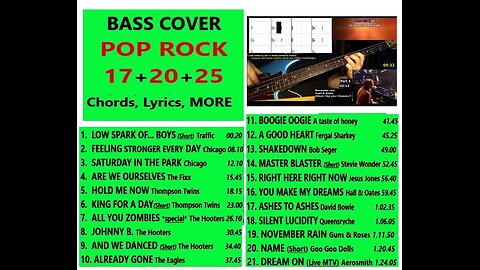 Bass cover POP ROCK Volumes 17-20-25 _ Chords, Lyrics, Clocks, MORE