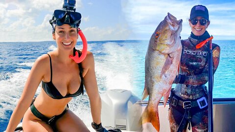 Primitive Pole Spear Fishing in The Bahamas | HUGE Mutton Snapper (Catch Clean & Cook)