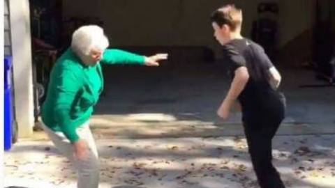 Kid crosses over grandma, breaks her ankles!