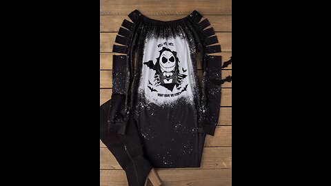 Halloween Ghost Face Bat Bleached Cut Out Sweatshirt Dress Black for Women