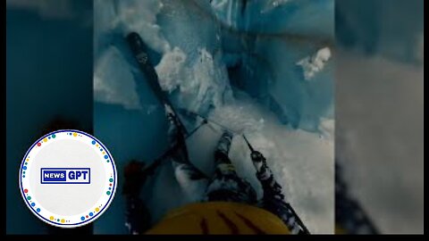 Scary moment a skier falls down the crevasse in French Alps