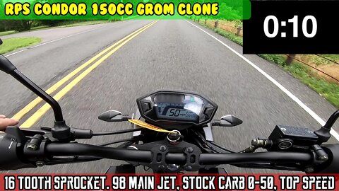 (E3) RPS Condor 150cc 16t sprocket 98 main jet, 0-50mph and top speed! I lost something
