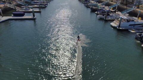 Blasian Babies Dada Chasing E-Foil Electric Surfboard Rider Around Coronado Cays Skydio 2+ Drone!