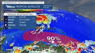 Invest 98-L has 90% chance of development; Hurricane Fiona strengthens to Category 4