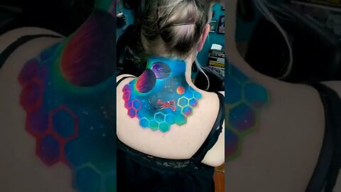 Space Visualize Neck Cover Up Color Tattoo #shorts #tattoos #inked #youtubeshorts