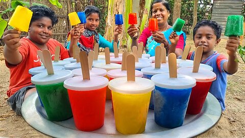 COLOR JELLY KUCHI ICE | Green, Red, Yellow, Sky Blue, Violet, Rose Kuchi Ice | Village Fun Cooking