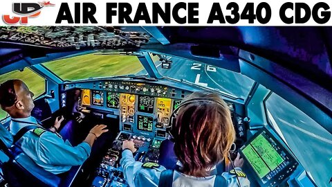 Piloting AIR FRANCE Airbus A340 into Paris | Cockpit Views