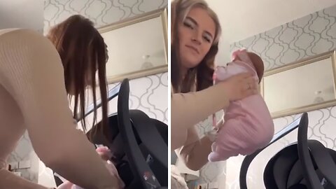 Puppy totally photobombs baby video
