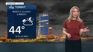 Mostly cloudy, windy Sunday night