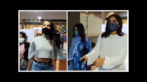 Bhumi Pednekar with Sister & Nora Fatehi Spotted at the Airport | SpotboyE
