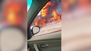 Caught on camera: Amazon truck catches fire on I-15