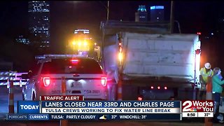 Lanes closed due to waterline break in west Tulsa