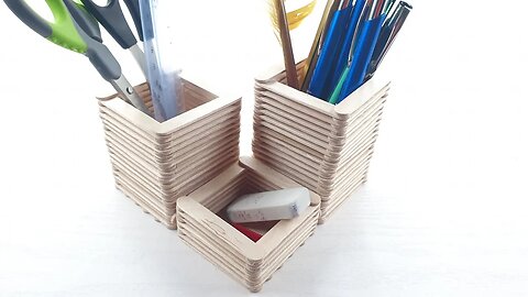 Craft how to diy lollipop stick pencil pen stationary holder stand organizer with Ski