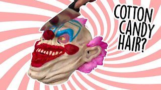 Making a 'Killer Klowns' mask cake with cotton candy hair