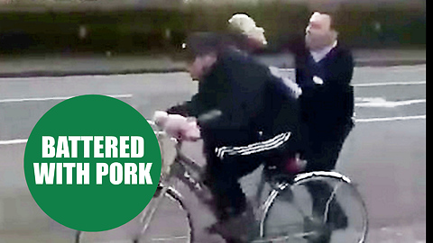 Lidl worker captured on camera hitting suspected thief over the head with a PORK leg