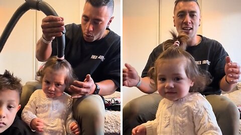 Dad Uses Hilarious Vacuum Trick To Make Daughter's Hair