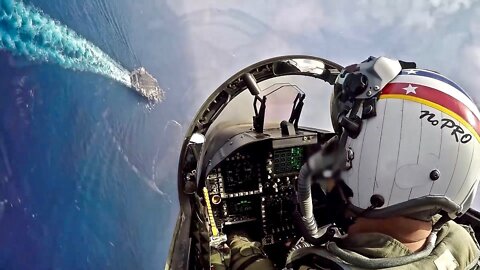 Great POV of Fighter Jet Landing on Aircraft Carrier - F/A-18F Super Hornet