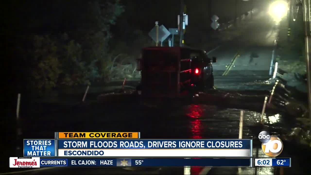 Drivers ignore Road Closed signs in Escondido