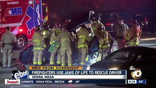 Driver rescued from car after crash on freeway in Serra Mesa
