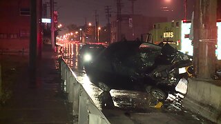 Driver hits support column of railroad bridge